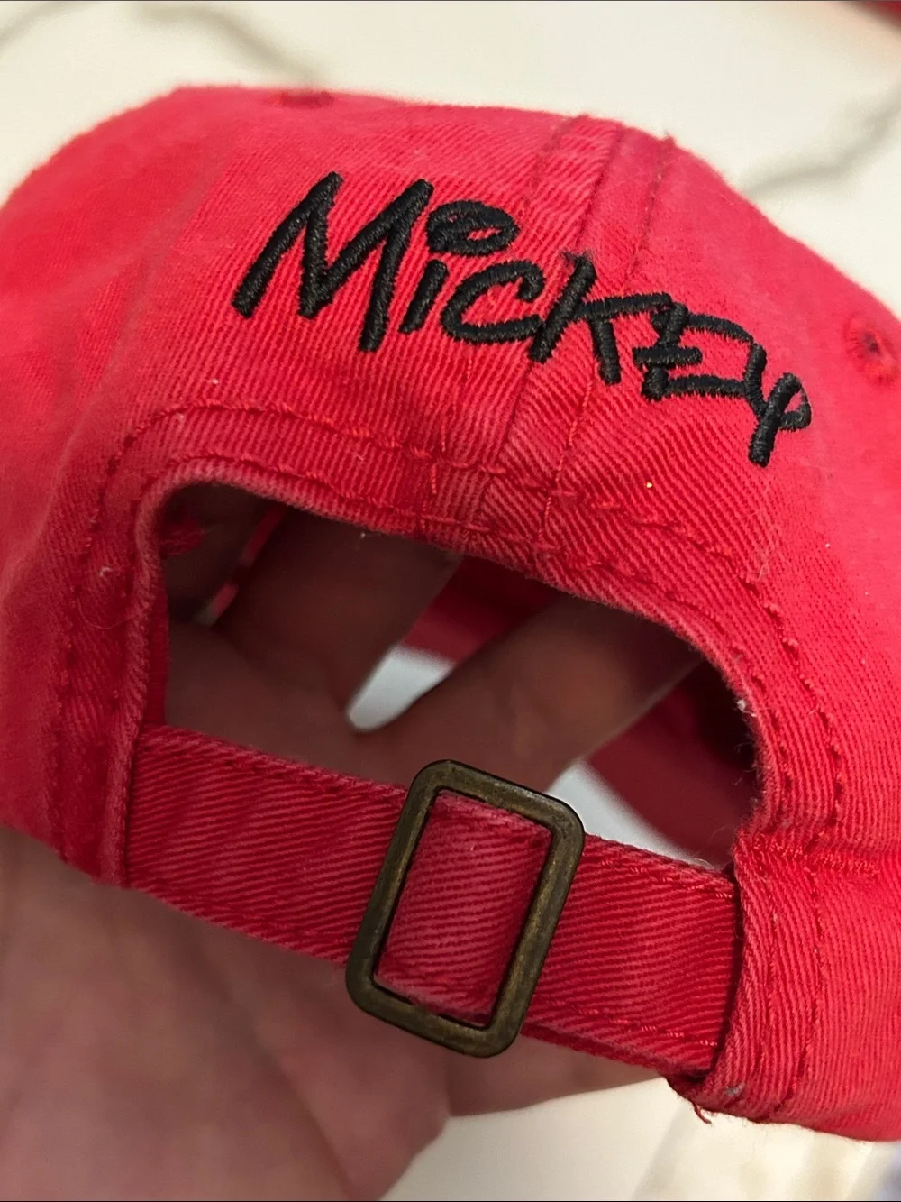 Vintage Disney Red Cotton Baseball Cap with Black Mickey Silhouette